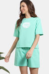 Zivame Hide N Seek Knit Cotton Shorts Set - Ice Green — thumbnail 2